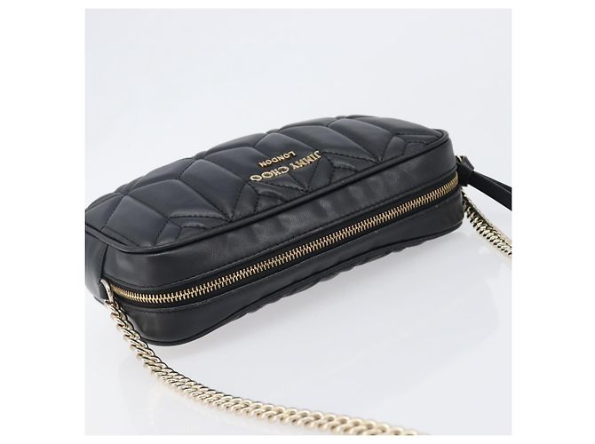 Borsa a tracolla con catena Jimmy Choo in pelle nera e oro Auth 200006A Nero D'oro - vista 6