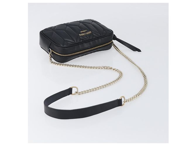 Borsa a tracolla con catena Jimmy Choo in pelle nera e oro Auth 200006A Nero D'oro - vista 7