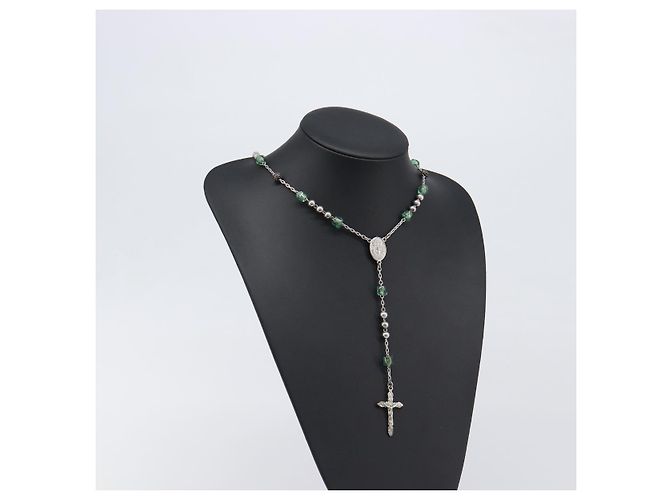 Dolce & Gabbana Collana Rosario DOLCE&GABBANA Metallo Argento Verde Auth BA15444V - vista 19