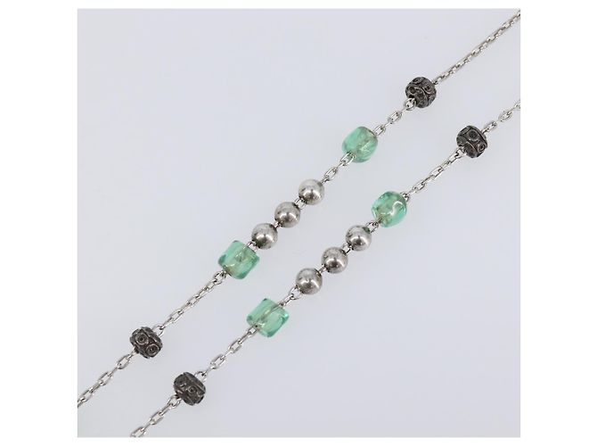 Dolce & Gabbana Collana Rosario DOLCE&GABBANA Metallo Argento Verde Auth BA15444V - vista 7