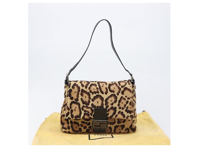 Bolso FENDI Mamma Baguette estampado de leopardo en piel Harako marrón Auth yk20791SAM Castaño Plata - vista 12