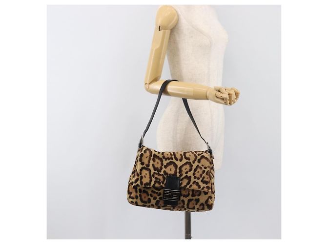 Bolso FENDI Mamma Baguette estampado de leopardo en piel Harako marrón Auth yk20791SAM Castaño Plata - vista 27