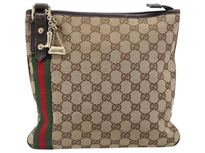 Borsa a tracolla GUCCI GG Canvas Web Sherry Line Beige Gold 144388 Auth ka6002 D'oro - vista 13