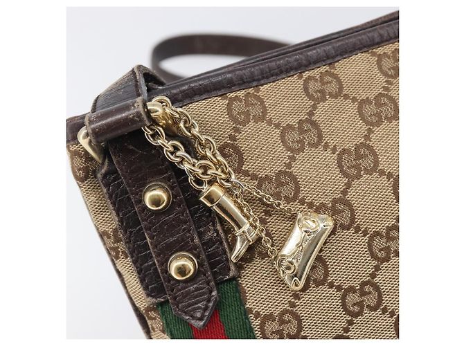 Borsa a tracolla GUCCI GG Canvas Web Sherry Line Beige Gold 144388 Auth ka6002 D'oro - vista 18