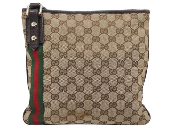 Borsa a tracolla GUCCI GG Canvas Web Sherry Line Beige Gold 144388 Auth ka6002 D'oro - vista 2
