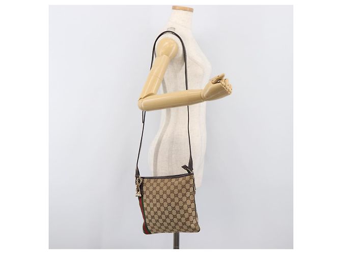 Borsa a tracolla GUCCI GG Canvas Web Sherry Line Beige Gold 144388 Auth ka6002 D'oro - vista 24