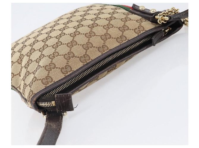 Borsa a tracolla GUCCI GG Canvas Web Sherry Line Beige Gold 144388 Auth ka6002 D'oro - vista 7