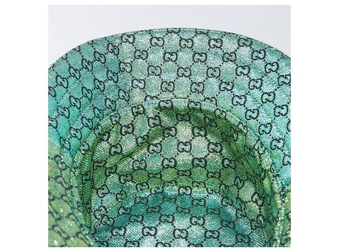 Cappello Bucket Reversibile GUCCI GG in Cotone Verde Blu Auth 199532V - vista 10