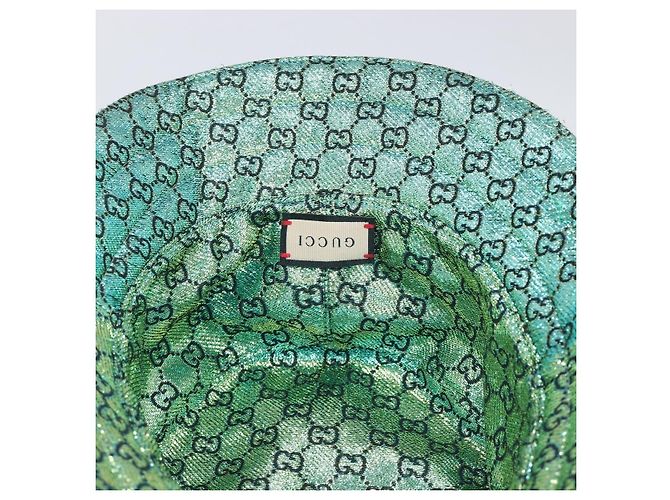 Cappello Bucket Reversibile GUCCI GG in Cotone Verde Blu Auth 199532V - vista 11