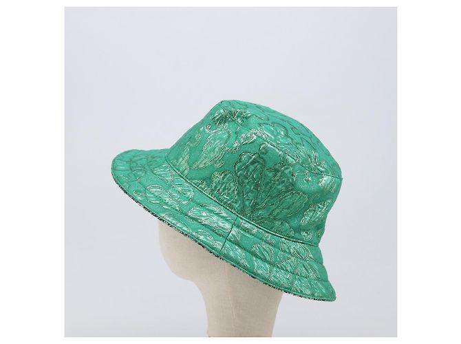 Cappello Bucket Reversibile GUCCI GG in Cotone Verde Blu Auth 199532V - vista 3