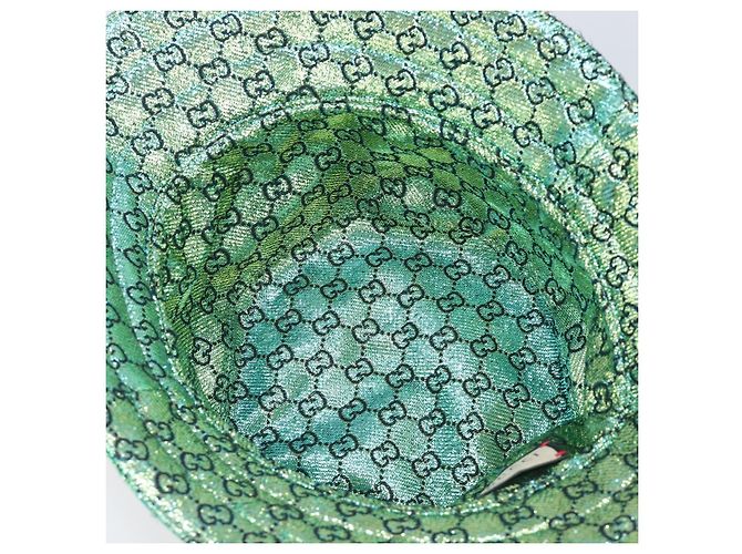 Cappello Bucket Reversibile GUCCI GG in Cotone Verde Blu Auth 199532V - vista 7