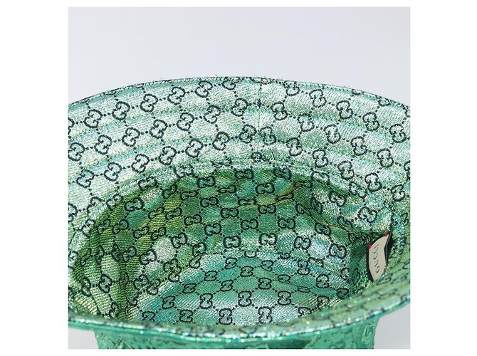 Cappello Bucket Reversibile GUCCI GG in Cotone Verde Blu Auth 199532V - vista 8