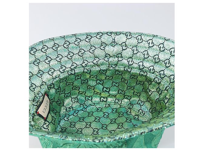 Cappello Bucket Reversibile GUCCI GG in Cotone Verde Blu Auth 199532V - vista 9