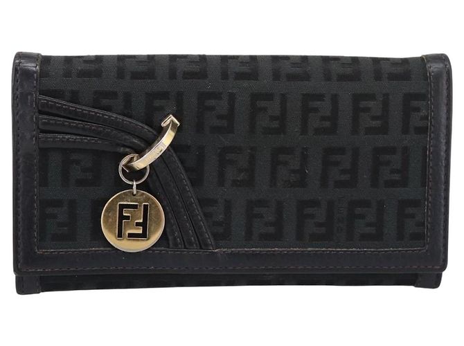 Carteira Longa FENDI Zucchino Canvas Preta Dourada Auth bs36814 Preto Dourado - vista 13
