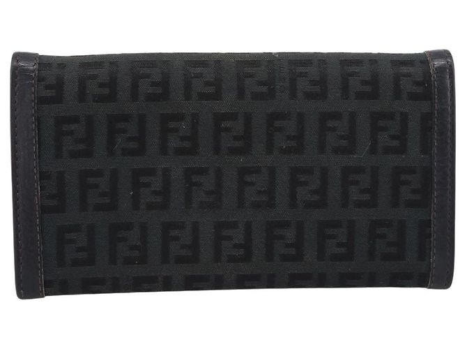 Carteira Longa FENDI Zucchino Canvas Preta Dourada Auth bs36814 Preto Dourado - vista 2