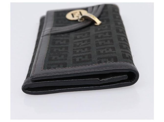 Carteira Longa FENDI Zucchino Canvas Preta Dourada Auth bs36814 Preto Dourado - vista 4