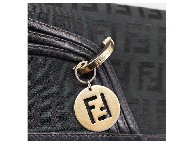 Carteira Longa FENDI Zucchino Canvas Preta Dourada Auth bs36814 Preto Dourado - vista 8