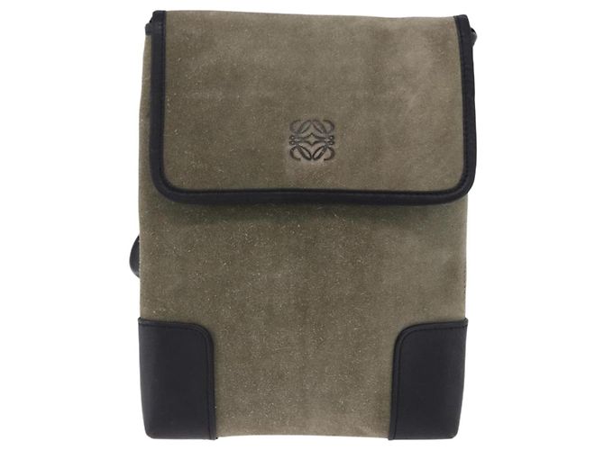 Borsa a tracolla LOEWE Anagram in camoscio Khaki Black Auth BA15386 Nero Cachi - vista 13