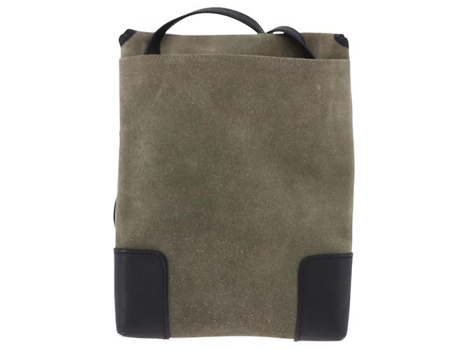 Borsa a tracolla LOEWE Anagram in camoscio Khaki Black Auth BA15386 Nero Cachi - vista 2