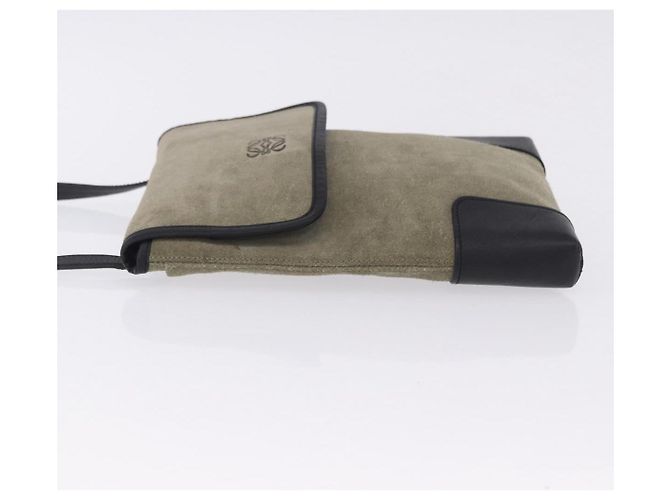 Borsa a tracolla LOEWE Anagram in camoscio Khaki Black Auth BA15386 Nero Cachi - vista 4
