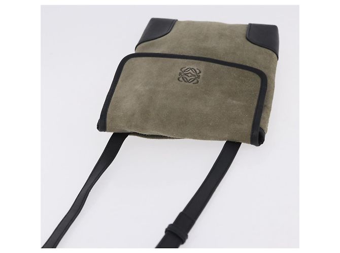 Borsa a tracolla LOEWE Anagram in camoscio Khaki Black Auth BA15386 Nero Cachi - vista 6