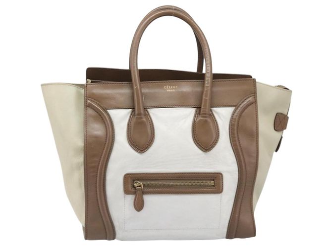 Céline CELINE Luggage Mini Shopper Hand Bag Leather Brown Gold Tone Auth 199523A Marrone - vista 13