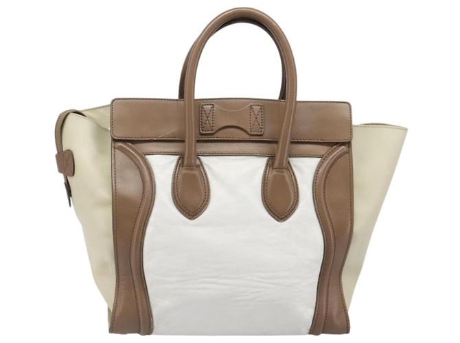Céline CELINE Luggage Mini Shopper Hand Bag Leather Brown Gold Tone Auth 199523A Marrone - vista 2