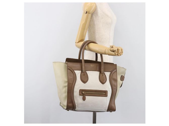 Céline CELINE Luggage Mini Shopper Hand Bag Leather Brown Gold Tone Auth 199523A Marrone - vista 27