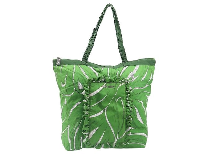 Borsa Tote Miu Miu Nylon Green Silver Auth 200289A Argento Verde - vista 13