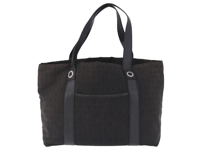 Bulgari Saco Tote BVLGARI Logo Mania Canvas Black Silver Auth 202329 Preto Prata - vista 13