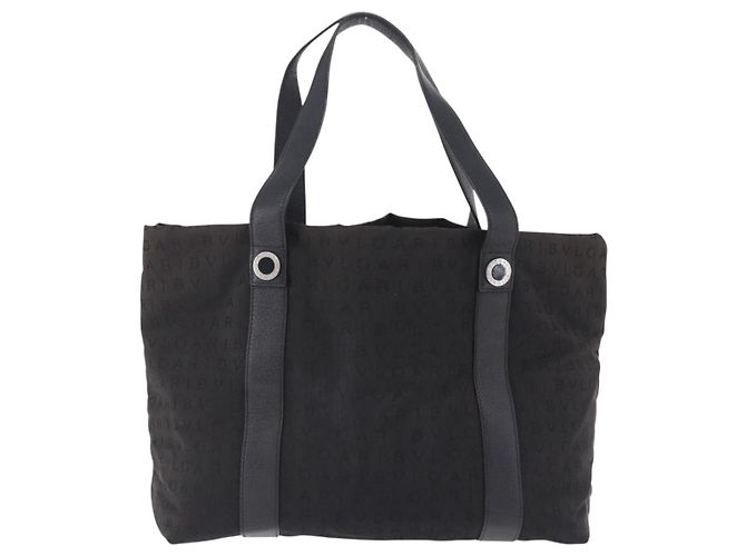 Bulgari Saco Tote BVLGARI Logo Mania Canvas Black Silver Auth 202329 Preto Prata - vista 2