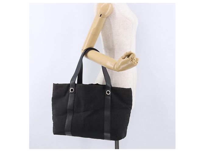 Bulgari Saco Tote BVLGARI Logo Mania Canvas Black Silver Auth 202329 Preto Prata - vista 20