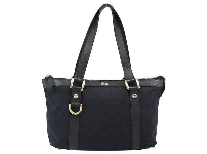 Bolso de mano GUCCI GG Canvas Negro Dorado 141471 Auth hk4126 - vista 13