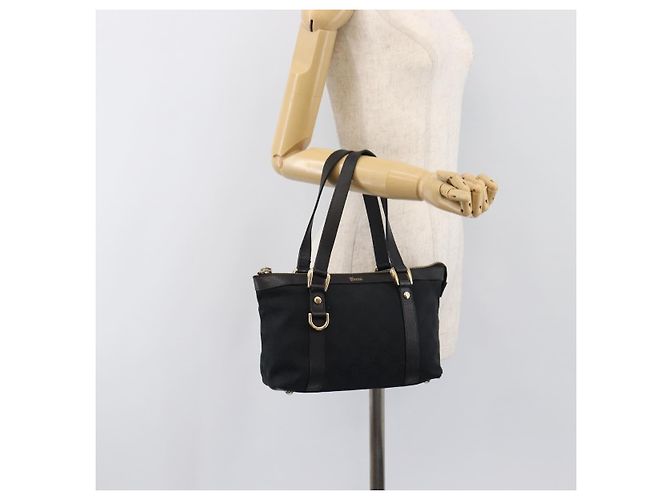Bolso de mano GUCCI GG Canvas Negro Dorado 141471 Auth hk4126 - vista 24