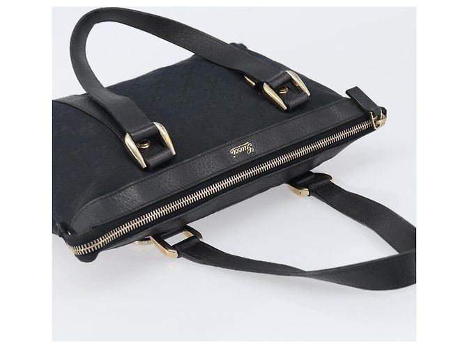 Bolso de mano GUCCI GG Canvas Negro Dorado 141471 Auth hk4126 - vista 6