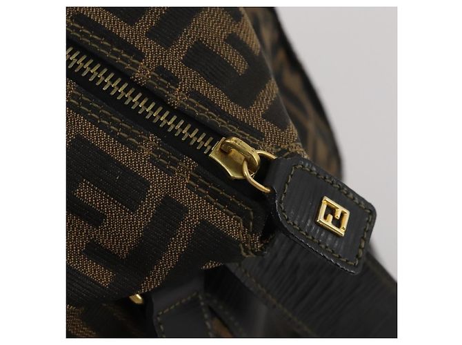 Borsa Boston FENDI Zucca Canvas 2way Nero Marrone Auth 199177 - vista 10