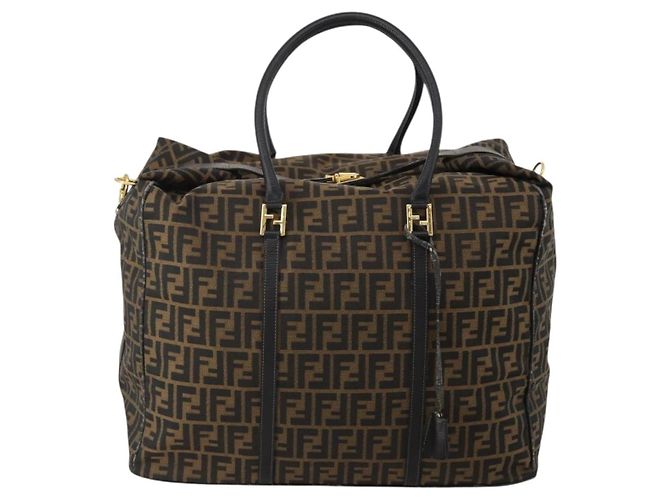 Borsa Boston FENDI Zucca Canvas 2way Nero Marrone Auth 199177 - vista 13