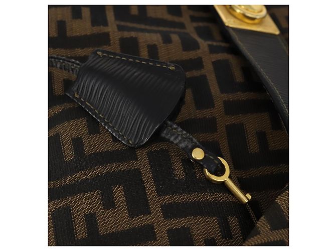 Borsa Boston FENDI Zucca Canvas 2way Nero Marrone Auth 199177 - vista 20