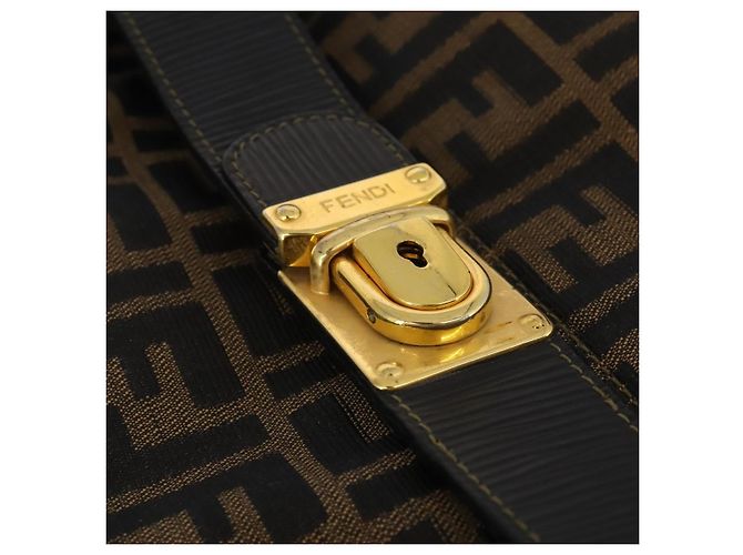 Borsa Boston FENDI Zucca Canvas 2way Nero Marrone Auth 199177 - vista 21