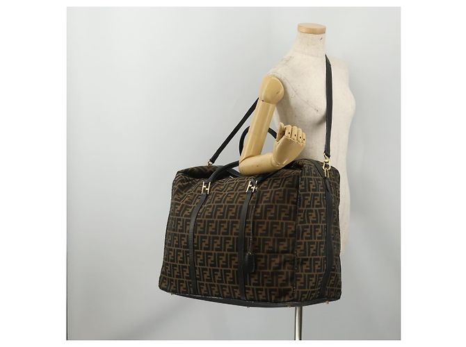 Borsa Boston FENDI Zucca Canvas 2way Nero Marrone Auth 199177 - vista 27
