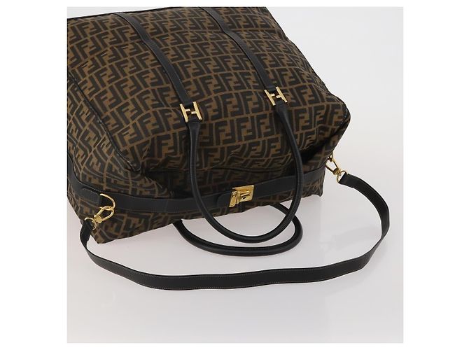 Borsa Boston FENDI Zucca Canvas 2way Nero Marrone Auth 199177 - vista 7