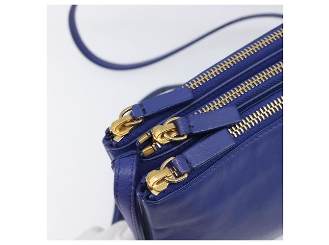 Céline Borsa a tracolla CELINE Trio in pelle blu e oro Auth 198751 D'oro - vista 10