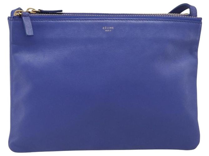 Céline Borsa a tracolla CELINE Trio in pelle blu e oro Auth 198751 D'oro - vista 13