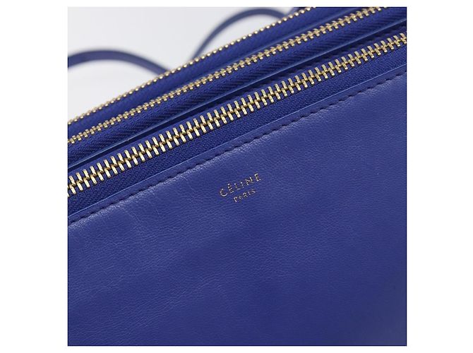 Céline Borsa a tracolla CELINE Trio in pelle blu e oro Auth 198751 D'oro - vista 17