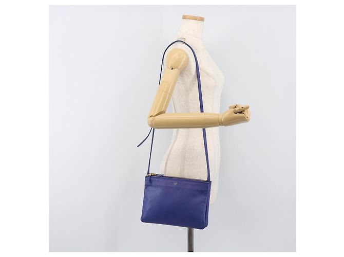 Céline Borsa a tracolla CELINE Trio in pelle blu e oro Auth 198751 D'oro - vista 22