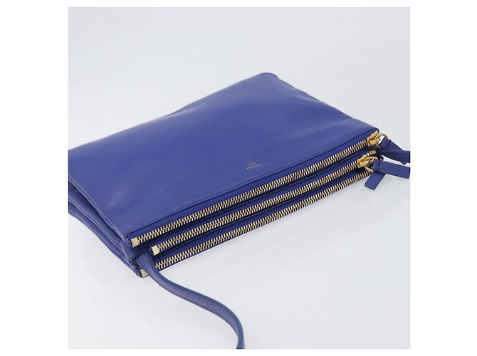 Céline Borsa a tracolla CELINE Trio in pelle blu e oro Auth 198751 D'oro - vista 6