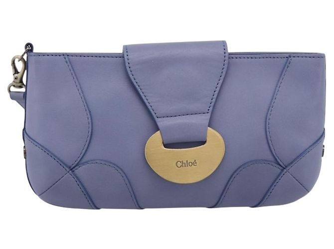 Chloé Borsa Clutch Chloe in Pelle Azzurro Oro Auth 201007A D'oro Blu chiaro - vista 13
