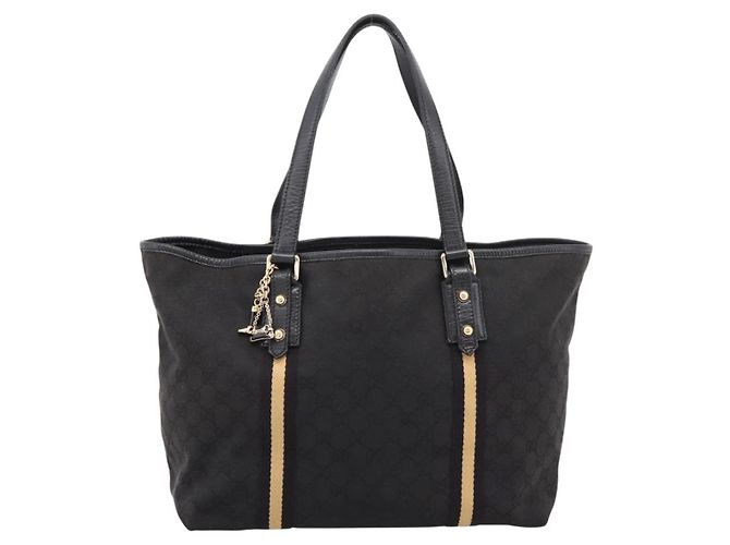 Borsa Tote GUCCI GG Canvas Sherry Line Nero Oro 139260 Auth 199881 D'oro - vista 13