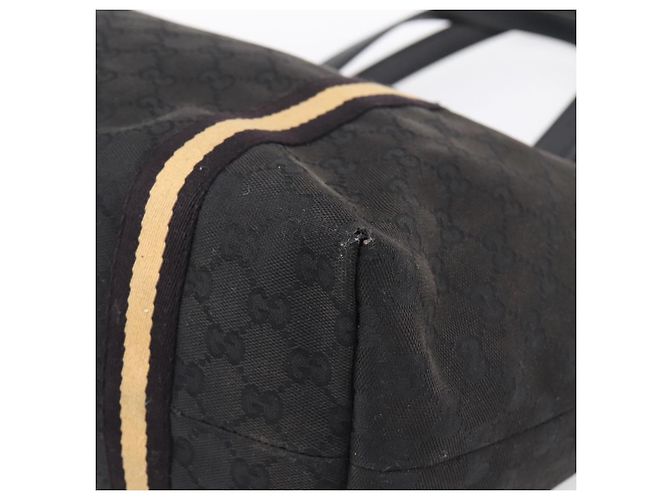 Borsa Tote GUCCI GG Canvas Sherry Line Nero Oro 139260 Auth 199881 D'oro - vista 14
