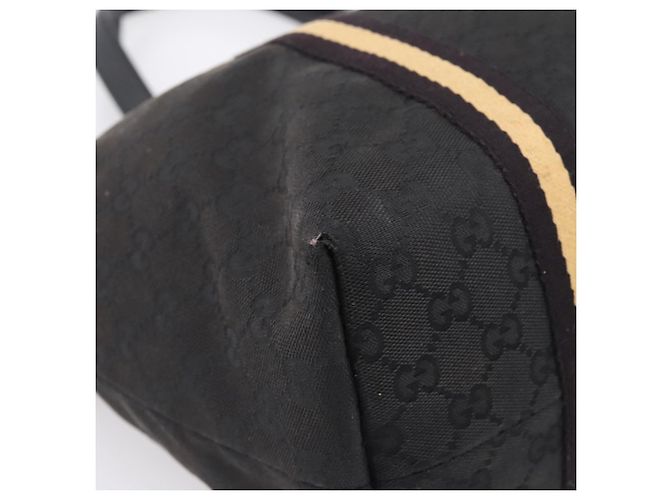 Borsa Tote GUCCI GG Canvas Sherry Line Nero Oro 139260 Auth 199881 D'oro - vista 15